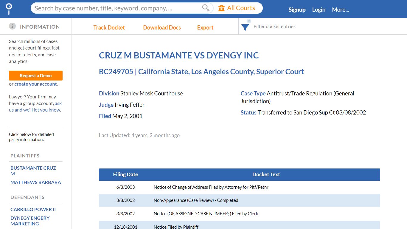 CRUZ M BUSTAMANTE VS DYENGY INC, BC249705 (California State, Los ...